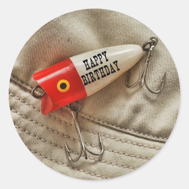 Fishing Lure Happy Birthday Runder Aufkleber (Vorderseite)