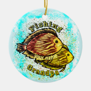 Fishing Opa Schmuck Keramik Ornament