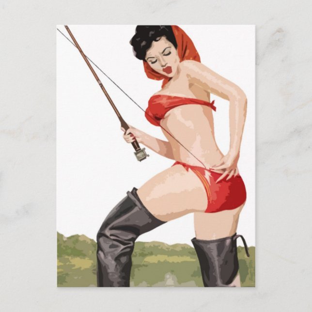 Fishing pin-up vintage poster postkarte (Vorderseite)