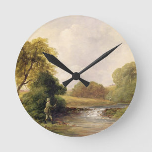Fishing: Playing a Fish (oil on canvas) Runde Wanduhr