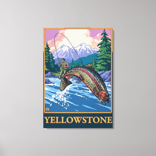 Fishing Scene - Yellowstone Nationalpark Leinwanddruck (Vorderseite)