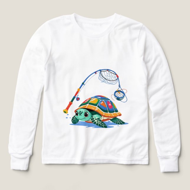 Fishing Turtle Fun – Kids’ Long Sleeve Tee (Design Vorderseite)