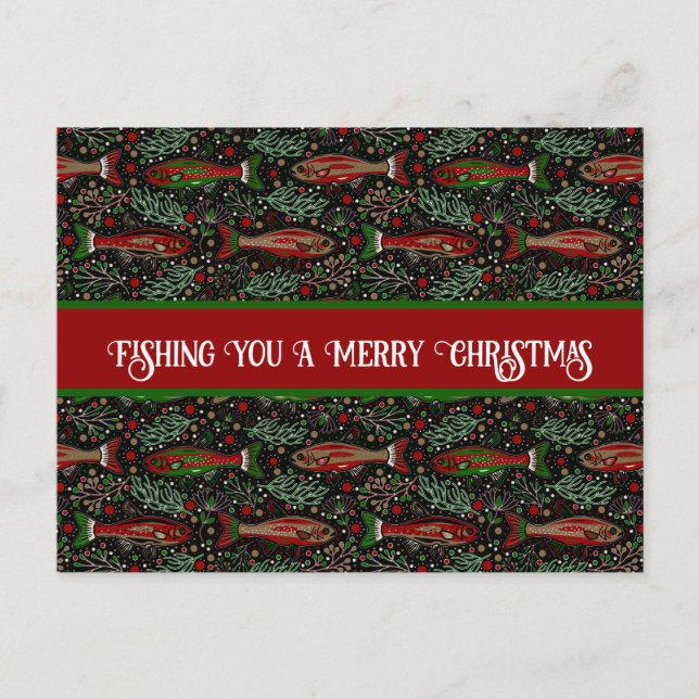 Fishing You a Merry Christmas Red Green Trout Postkarte (Vorderseite)