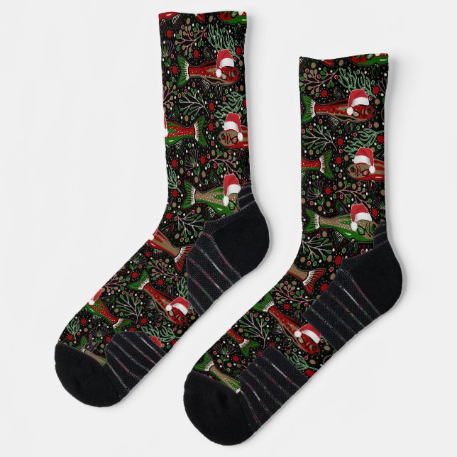 Fishing You a Merry Christmas Red Green Trout Socken (Links)