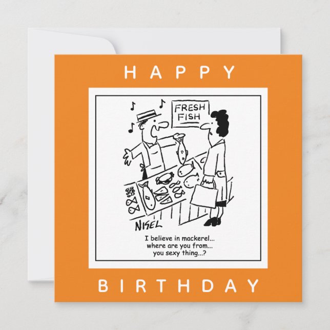 Fishmonger singt über Mackerel-Cartoon Karte (Vorderseite)