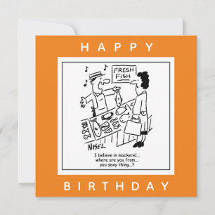 Fishmonger singt über Mackerel-Cartoon Karte