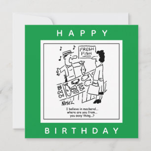Fishmonger singt über Mackerel-Cartoon Karte