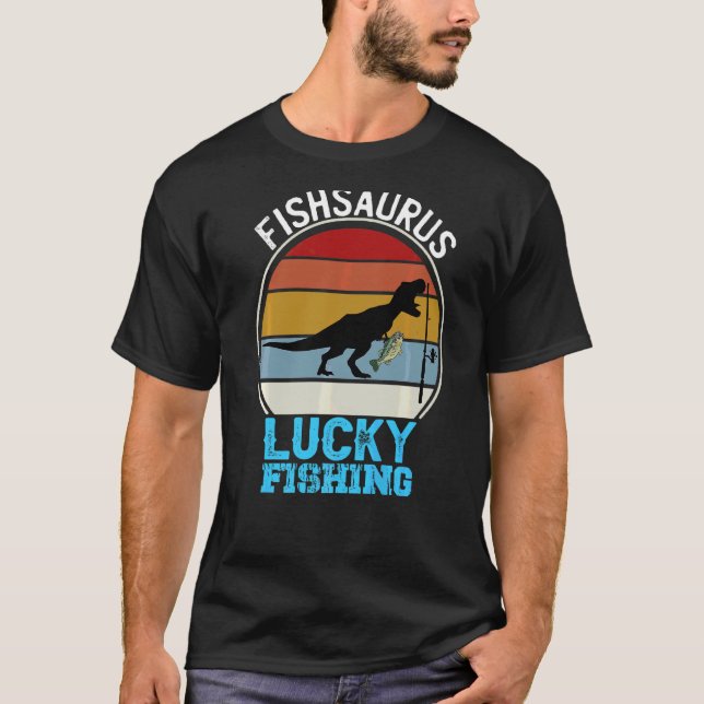 Fishsaurus Rex Dinosaur Barsch Glück Angelturnier T-Shirt (Vorderseite)