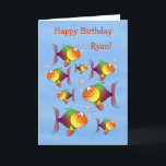 Fishy Fun Kids Personalized Birthday Card Karte<br><div class="desc">Here's hat Child's Birthday Card,  with many multi-colored cartoon fish swimming across a sea of blue. All the text on the front and inside of this card is easily customized to suit your needs and taste. Fun and bright!</div>