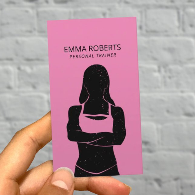 Fit Girl Personal Trainer Black & Pink Fitness Visitenkarte (Von Creator hochgeladen)