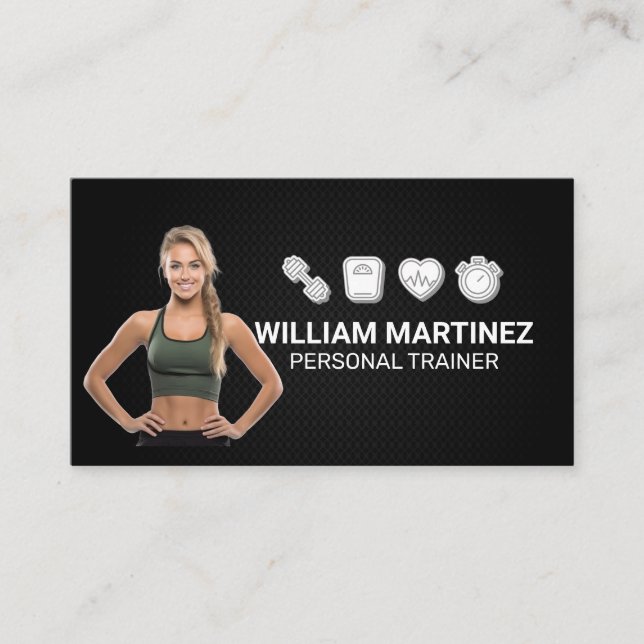 Fit Woman Lächeln | Fitness Icons Visitenkarte (Vorderseite)