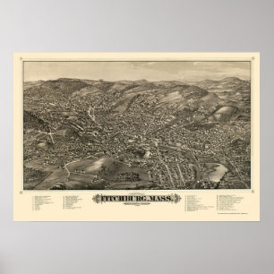 Fitchburg, MA Panorama Karte - 1882 Poster