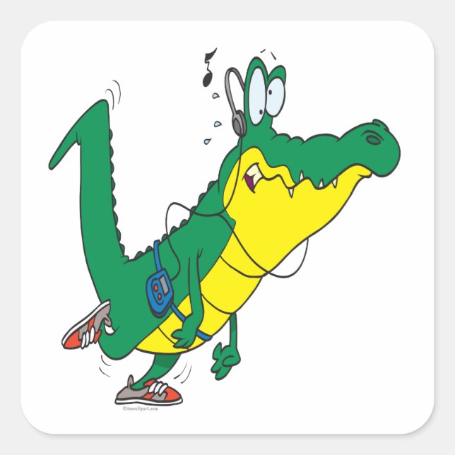 Fitness-Alligator-Cartoon Quadratischer Aufkleber (Vorderseite)
