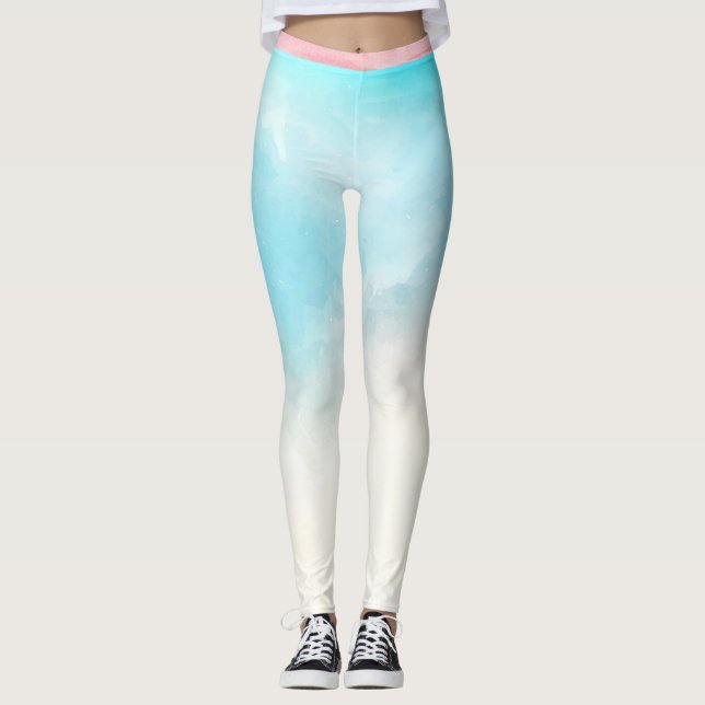 Fitness aus rosa und blauer Baumwolle Leggings (Vorderseite)