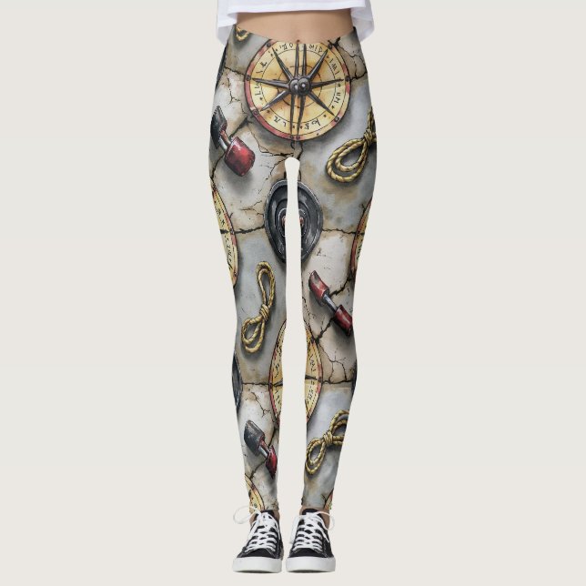 Fitness Barbells Jump Ropes Nahtloses Muster Leggings (Vorderseite)