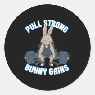 Fitness Bunny Bodybuilder Pull Strong Bunny Gains Runder Aufkleber