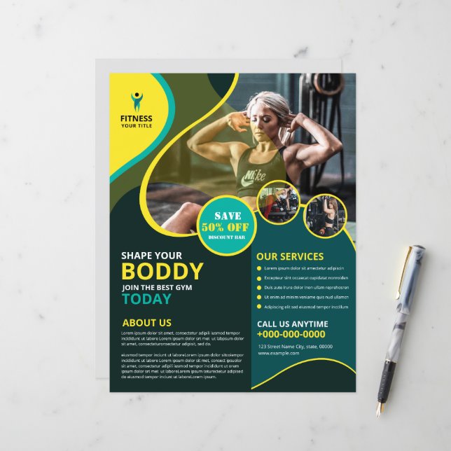 Fitness Club / Gym Flyer Modèle (Devant/Arrière en situation)