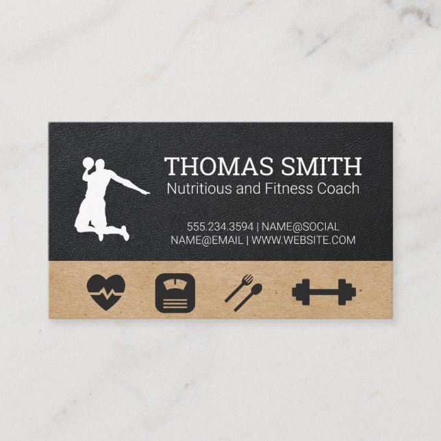 Fitness Coach | Health Logo | Leder Visitenkarte (Vorderseite)