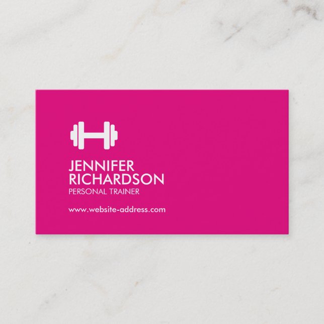 Fitness des Dumbell-Logos Personal Trainer Pink/Gr Visitenkarte (Vorderseite)