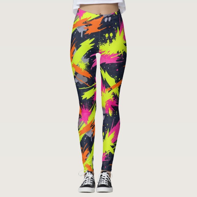 Fitness Fluorescent Orange Electric Yellow Pink Leggings (Vorderseite)