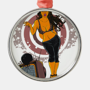 Fitness-FrauenWorkout FernsehBowlings-Schwarzes Silbernes Ornament