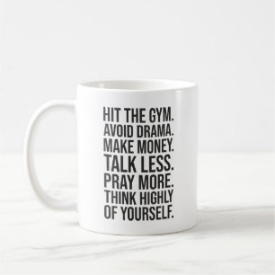 Fitness, Geld, Beten - Erfolgsmotivation Kaffeetasse