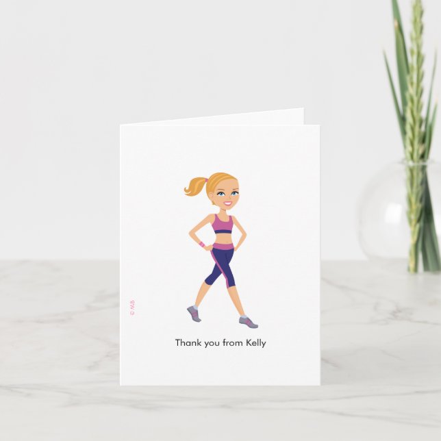 Fitness Girl Cartoon Dankeskarte (Vorderseite)