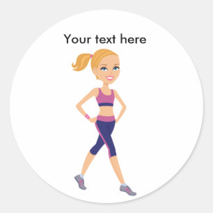 Fitness Girl Cartoon Runder Aufkleber