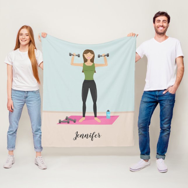 Fitness Girl Illustration Gewicht Lifting & Name Fleecedecke (Beispiel)