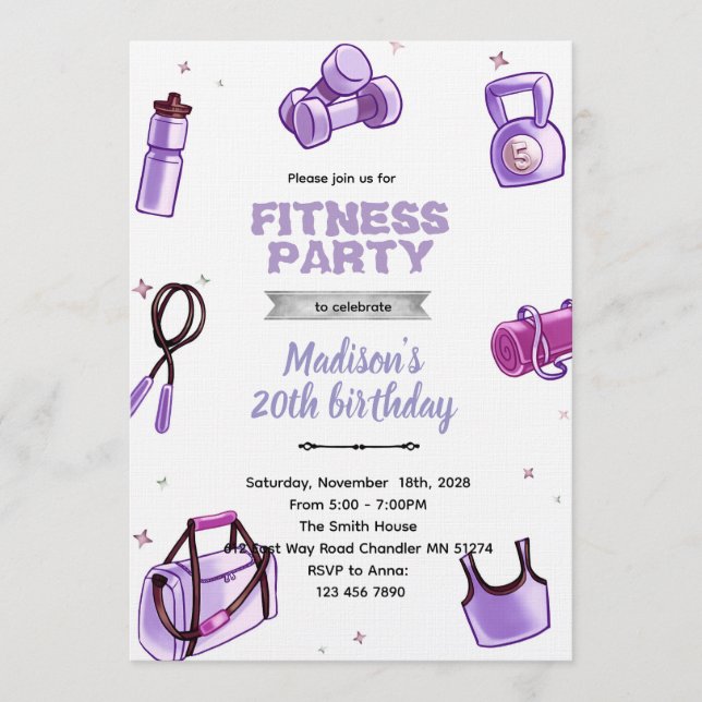 Fitness girl party invitation einladung (Vorderseite)