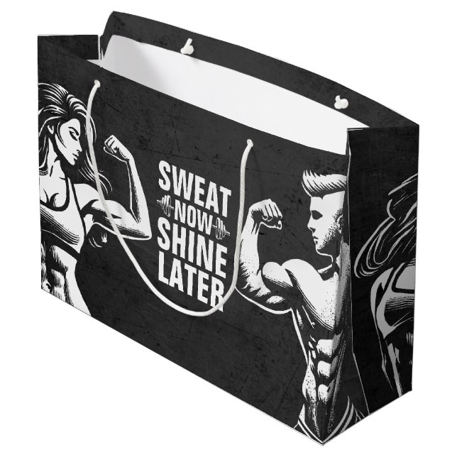 Fitness Gym Workout Bodybuilding Motivierend Große Geschenktüte (Rückseite Schrägansicht)