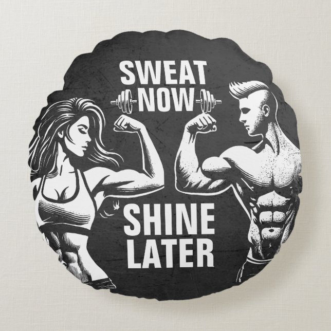 Fitness Gym Workout Bodybuilding Motivierend Rundes Kissen (Vorderseite)