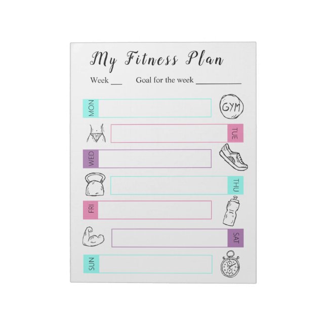 Fitness, Gymnastikplaner Motivation Notizblock (Rotiert)