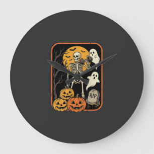 Fitness Halloween Skelett Geist Kürbis Workout D Große Wanduhr