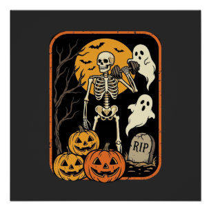 Fitness Halloween Skelett Geist Kürbis Workout D Poster