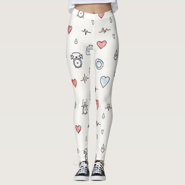 Fitness Herz Pulslinien Weichteilmuster Leggings (Vorderseite)