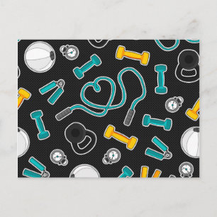Fitness Liebe Muster Aqua und Gelb Postkarte