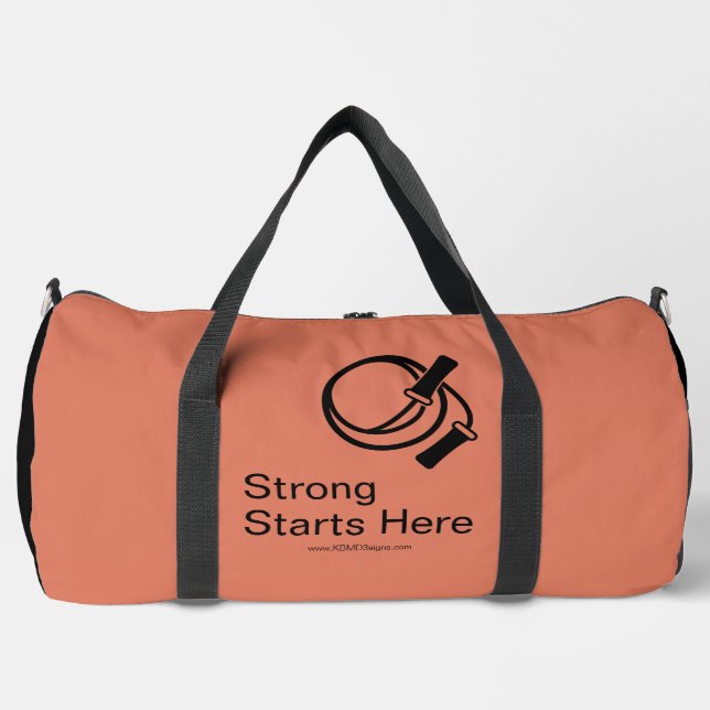 Fitness Motto Startet hier Orange Black Duffle Bag (Vorderseite)