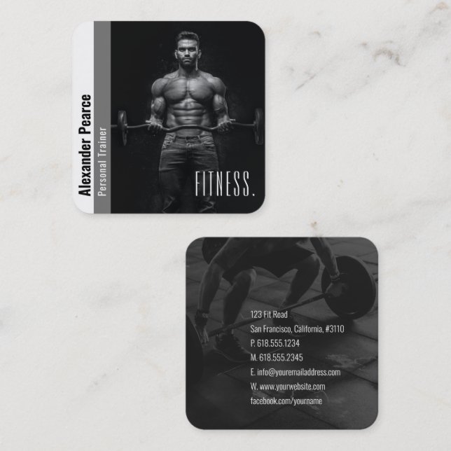 Fitness Personal Trainer | Aktives Sport Quadratische Visitenkarte (Vorne/Hinten)