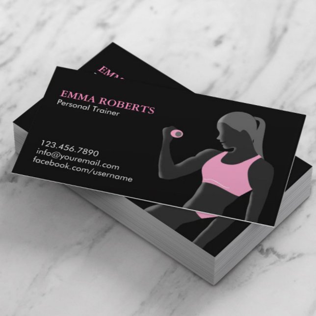 Fitness Personal Trainer Black & Pink Visitenkarte (Von Creator hochgeladen)