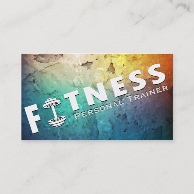Fitness Personal Trainer Fett Text Dumbell Logo Visitenkarte (Vorderseite)