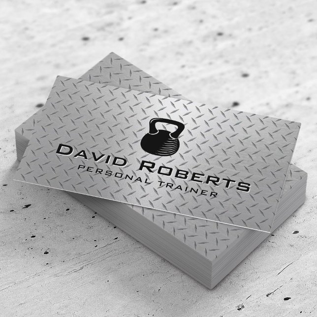 Fitness Personal Trainer Moderner Metallhintergrun Visitenkarte (Von Creator hochgeladen)