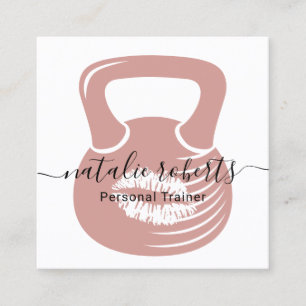 Fitness Personal Trainer Pink Kiss Kettlebell Quadratische Visitenkarte