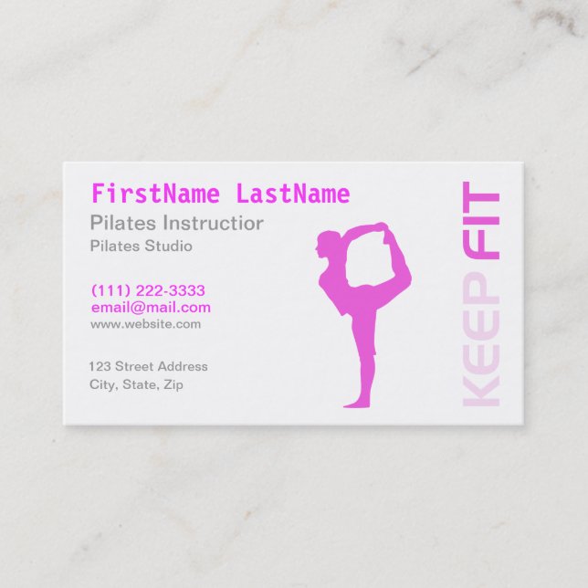 Fitness Pilates Instructor auf weiße Visitenkarte (Vorderseite)
