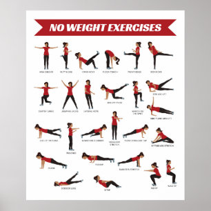Fitness Poster ohne Gewichtsübungen - Rot
