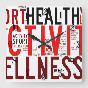 Fitness Quadratische Wanduhr