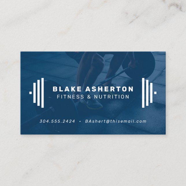 Fitness Trainer Blue Visitenkarte mit Foto (Vorderseite)