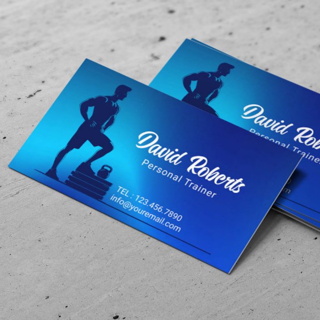 Fitness Trainer Gym Coach Modernes Blau Visitenkarte (Von Creator hochgeladen)