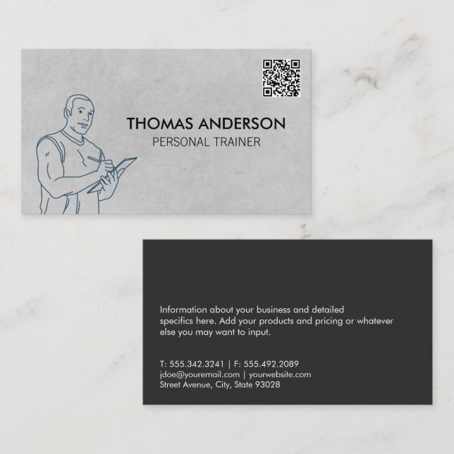 Fitness Trainer Holding Zwischenablage | QR-Code Visitenkarte (Vorne/Hinten)