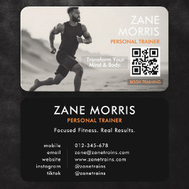 Fitness Trainer Photo QR Code Black & White  Visitenkarte